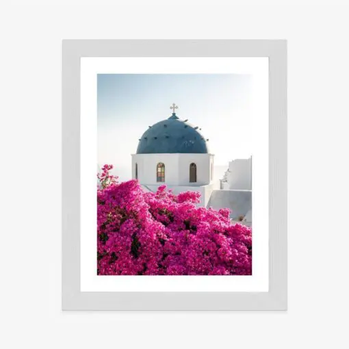 Poster Typische Santorini-Architektur Und Blühende Bougainvillea