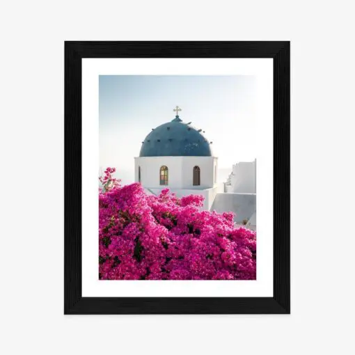 Poster Typische Santorini-Architektur Und Blühende Bougainvillea