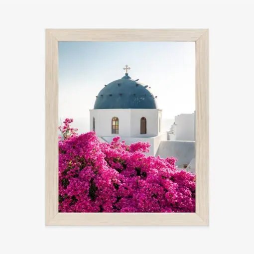 Poster Typische Santorini-Architektur Und Blühende Bougainvillea