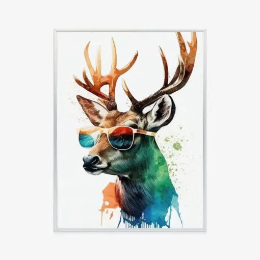 Poster Waldlichtungsstil – Hirsch Mit Sonnenbrille