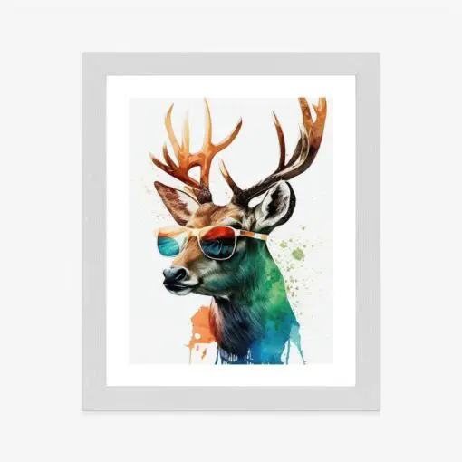 Poster Waldlichtungsstil – Hirsch Mit Sonnenbrille