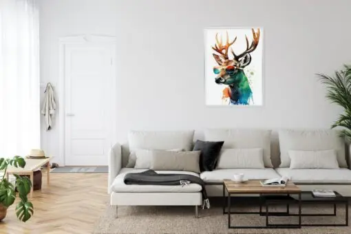 Poster Waldlichtungsstil – Hirsch Mit Sonnenbrille