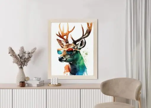 Poster Waldlichtungsstil – Hirsch Mit Sonnenbrille