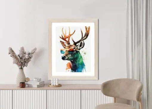 Poster Waldlichtungsstil – Hirsch Mit Sonnenbrille