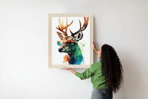 Poster Waldlichtungsstil – Hirsch Mit Sonnenbrille
