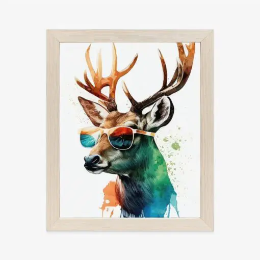 Poster Waldlichtungsstil – Hirsch Mit Sonnenbrille