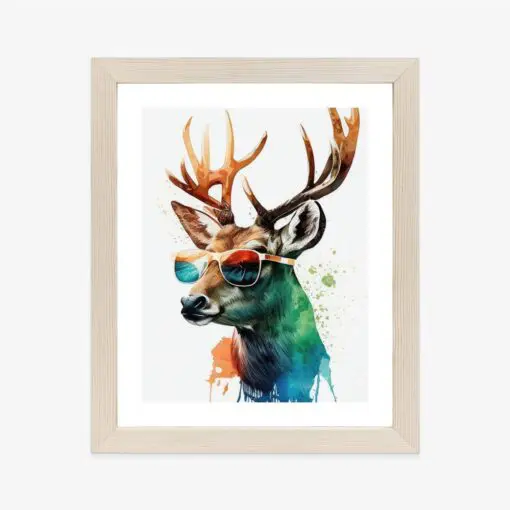 Poster Waldlichtungsstil – Hirsch Mit Sonnenbrille