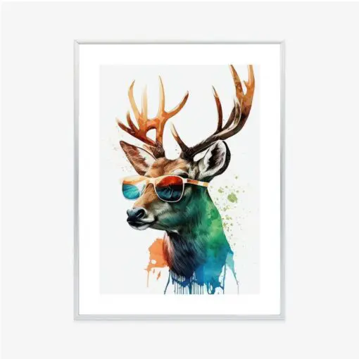 Poster Waldlichtungsstil – Hirsch Mit Sonnenbrille