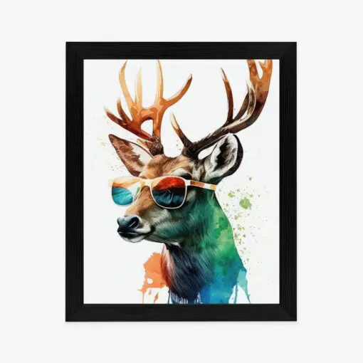Poster Waldlichtungsstil – Hirsch Mit Sonnenbrille
