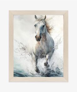 Poster Weißes Pferd Galoppiert Im Wasser