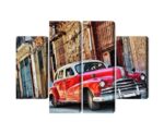 Mehrteiliges Bild Altes Amerikanisches Auto Und Gebäude In Havanna