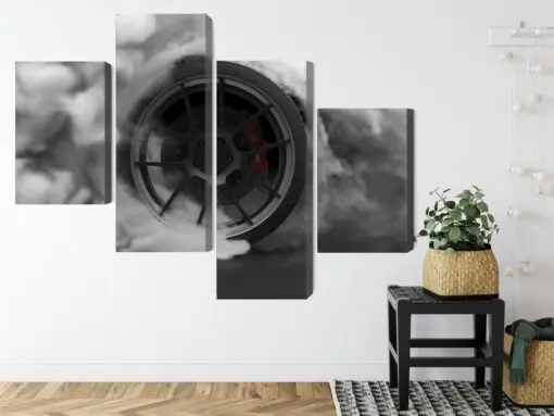 Mehrteiliges Bild Autorad In Einer Rauchwolke 3D