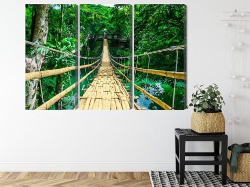 Mehrteiliges Bild Bambusbrücke Im Regenwald