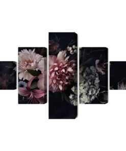 Mehrteiliges Bild Blumen Im Vintage-Stil Auf Dunklem Hintergrund