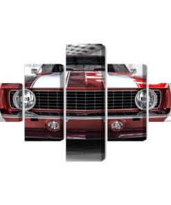 Mehrteiliges Bild Ein Rotes Muscle-Car In Einer Garage