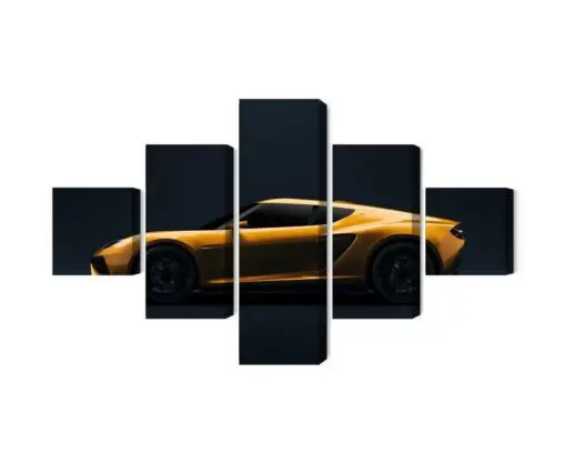 Mehrteiliges Bild Gelber 3D-Sportwagen