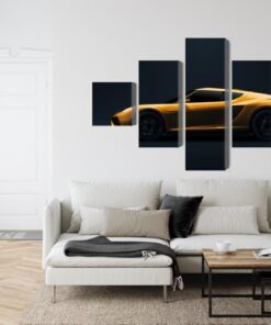 Mehrteiliges Bild Gelber 3D-Sportwagen