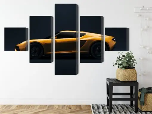 Mehrteiliges Bild Gelber 3D-Sportwagen