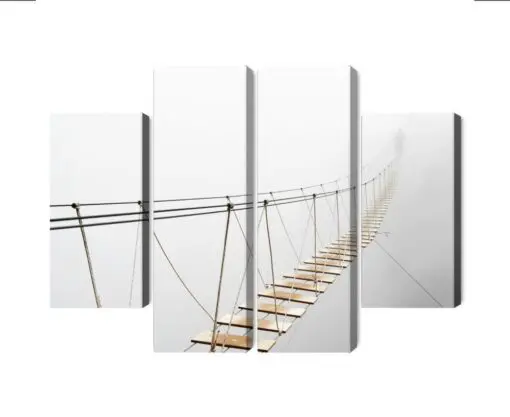 Mehrteiliges Bild Hängebrücke Im Nebel