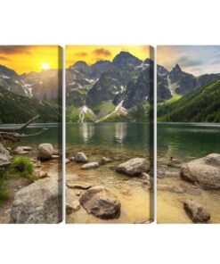 Mehrteiliges Bild Morskie Oko Im Tatra-Gebirge Bei Sonnenuntergang 3D