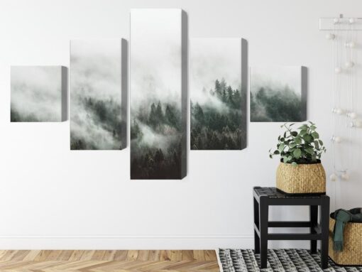 Mehrteiliges Bild Nebelhafte Waldlandschaft 3D