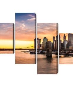 Mehrteiliges Bild Panorama Der Brooklyn Bridge Bei Sonnenuntergang