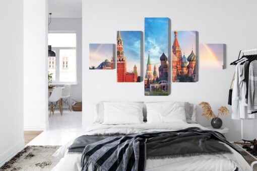 Mehrteiliges Bild Panorama Des Roten Platzes Mit Dem Kreml Und Der Basilius-Kathedrale