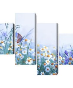 Mehrteiliges Bild Schmetterling Und Wildblumen