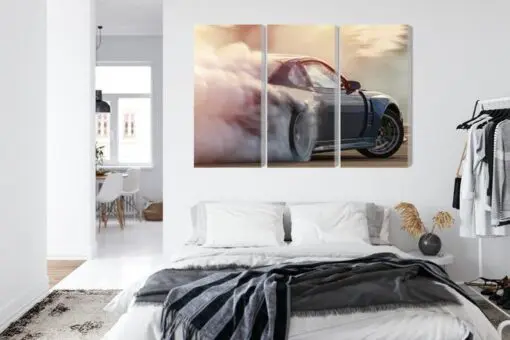 Mehrteiliges Bild Sportwagen In Einer Rauchwolke