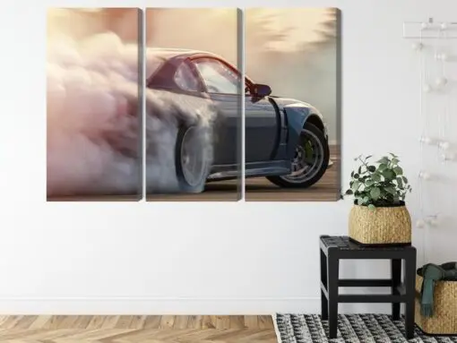 Mehrteiliges Bild Sportwagen In Einer Rauchwolke
