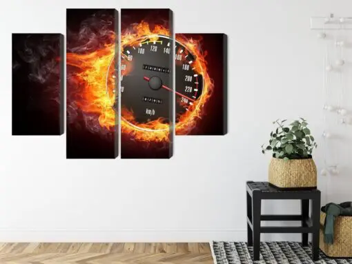 Mehrteiliges Bild Tacho In Flammen