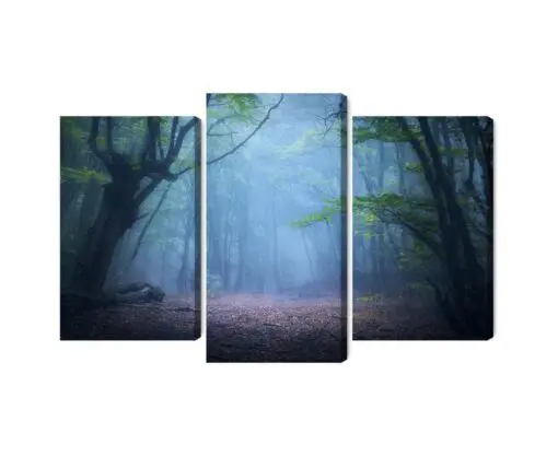 Mehrteiliges Bild Trübe 3D-Waldlandschaft
