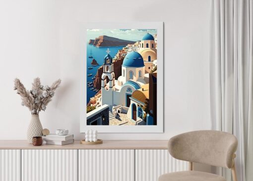 Poster Architektur Von Santorini Mit Blick Auf Das Ägäische Meer