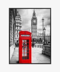 Poster Big Ben Im Hintergrund Einer Roten Telefonzelle