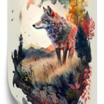 Poster Bunter Wolf In Einer Natürlichen Landschaft