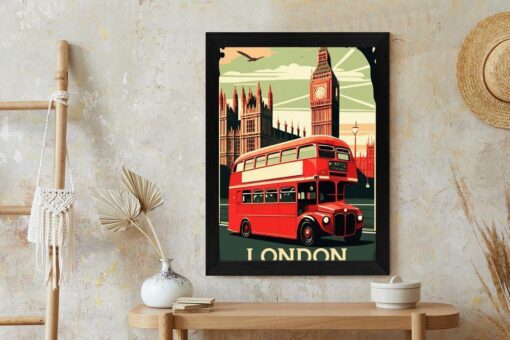 Poster Ein Roter Bus Vor Dem Hintergrund Des Londoner Big Ben