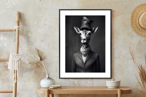 Poster Elegante Giraffe In Kleidung Und Hut