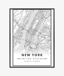 Poster New Yorker Straßen Auf Einer Schwarz-Weiß-Karte