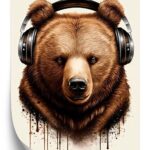 Poster Porträt Eines Bären Mit Kopfhörern