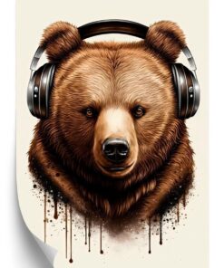 Poster Porträt Eines Bären Mit Kopfhörern