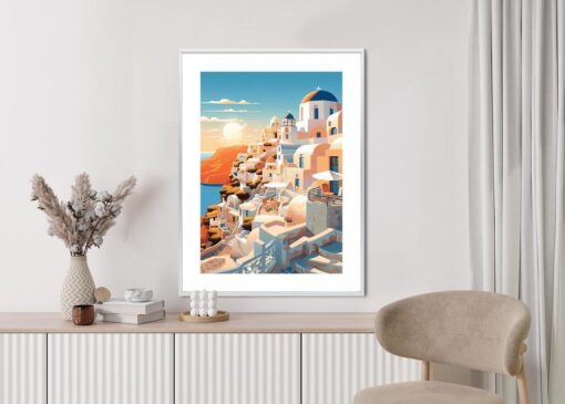 Poster Sonnenuntergang Über Dem Malerischen Santorini