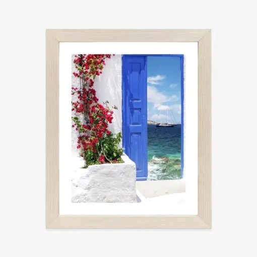 Poster Traditionelle Griechische Tür Mit Blick Auf Das Meer
