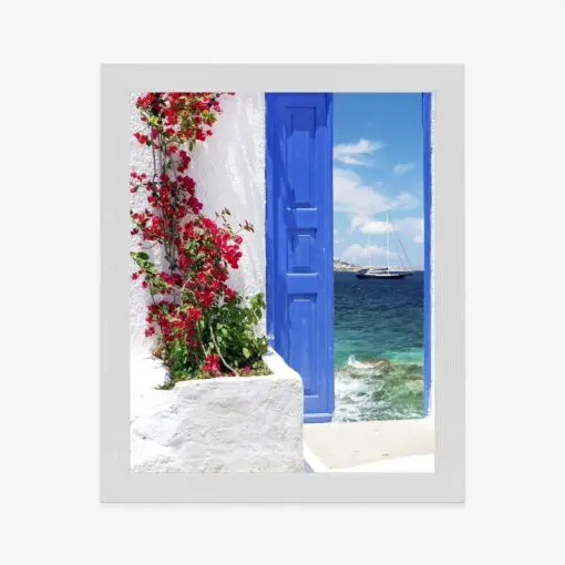 Poster Traditionelle Griechische Tür Mit Blick Auf Das Meer