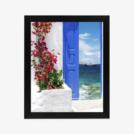 Poster Traditionelle Griechische Tür Mit Blick Auf Das Meer