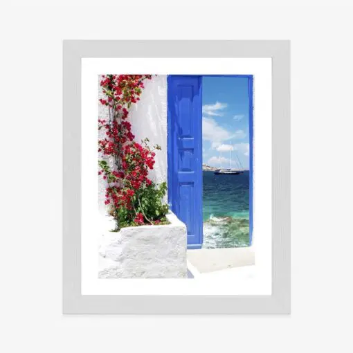 Poster Traditionelle Griechische Tür Mit Blick Auf Das Meer