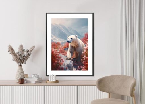 Poster Weißer Bär Zwischen Blumen